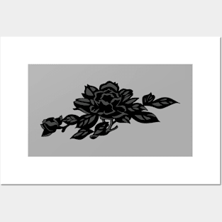 Black rose flower illustration. Posters and Art